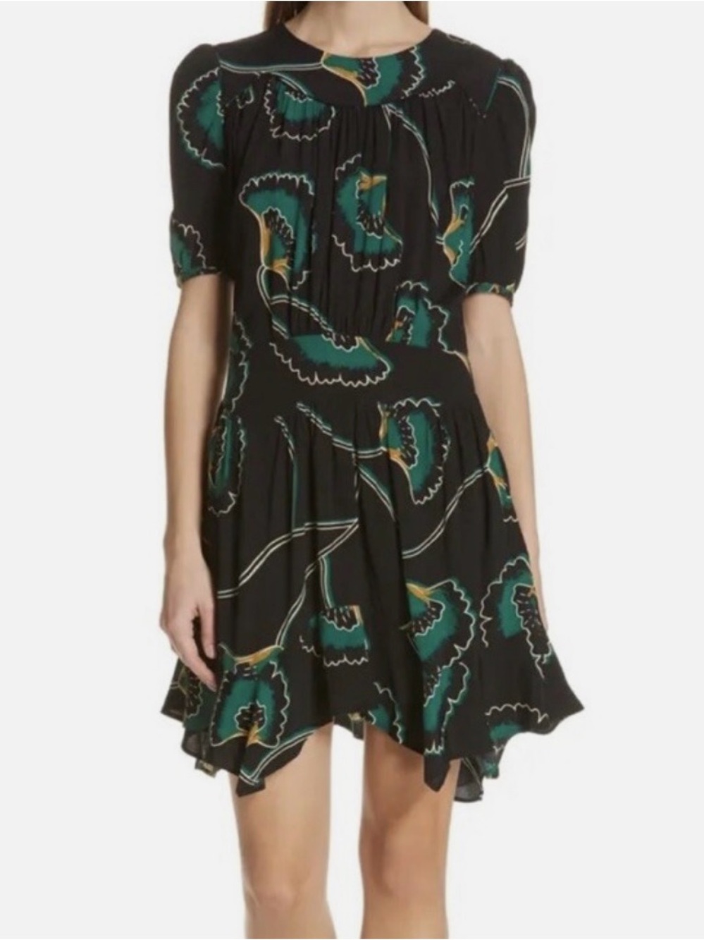 ba&sh Black Mini Dress with Green Floral Print